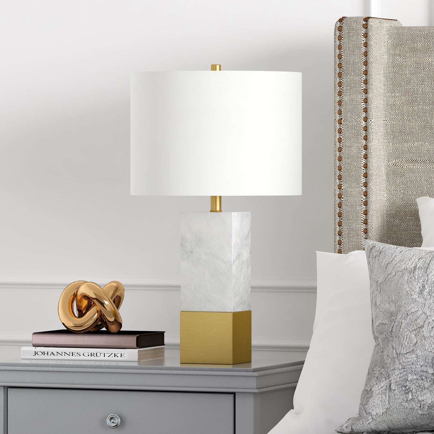 Gold & White Marble Table Lamp w/ Shade