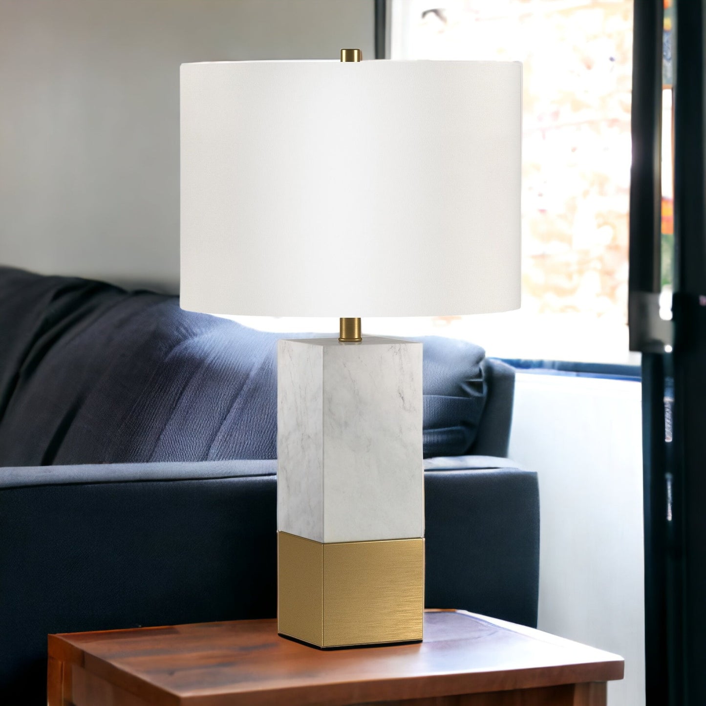 Gold & White Marble Table Lamp w/ Shade