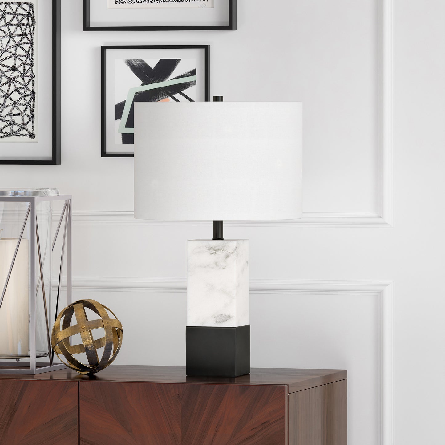Black & White Marble Table Lamp w/ Shade