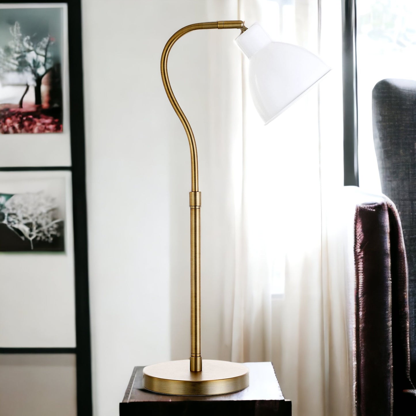 Brass Table Lamp w/ White Shade