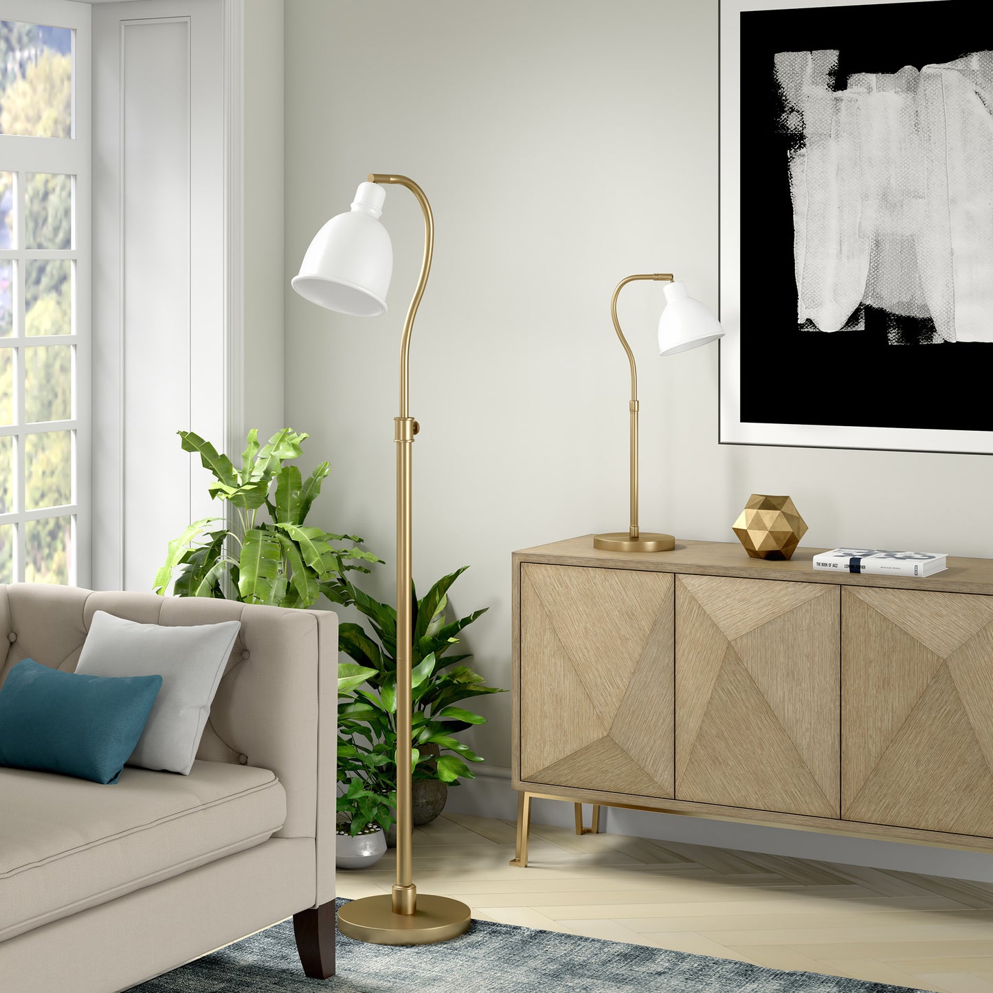 Brass Table Lamp w/ White Shade
