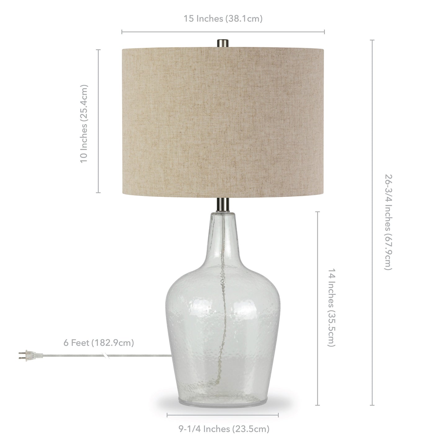 Clear Glass Gourd Table Lamp Coastal w/ Flax Shade