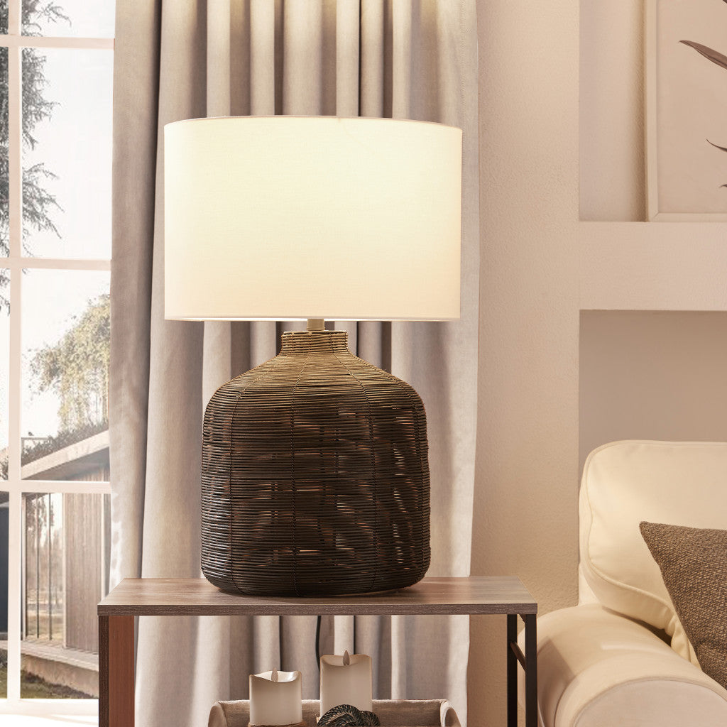 Black Rattan Table Lamp w/ Shade