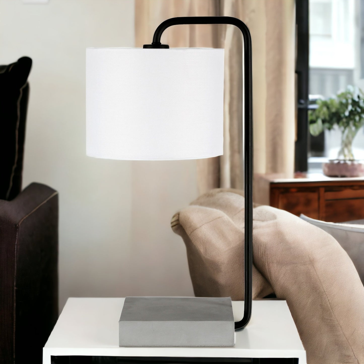Black & Gray Concrete Table Lamp w/ Shade