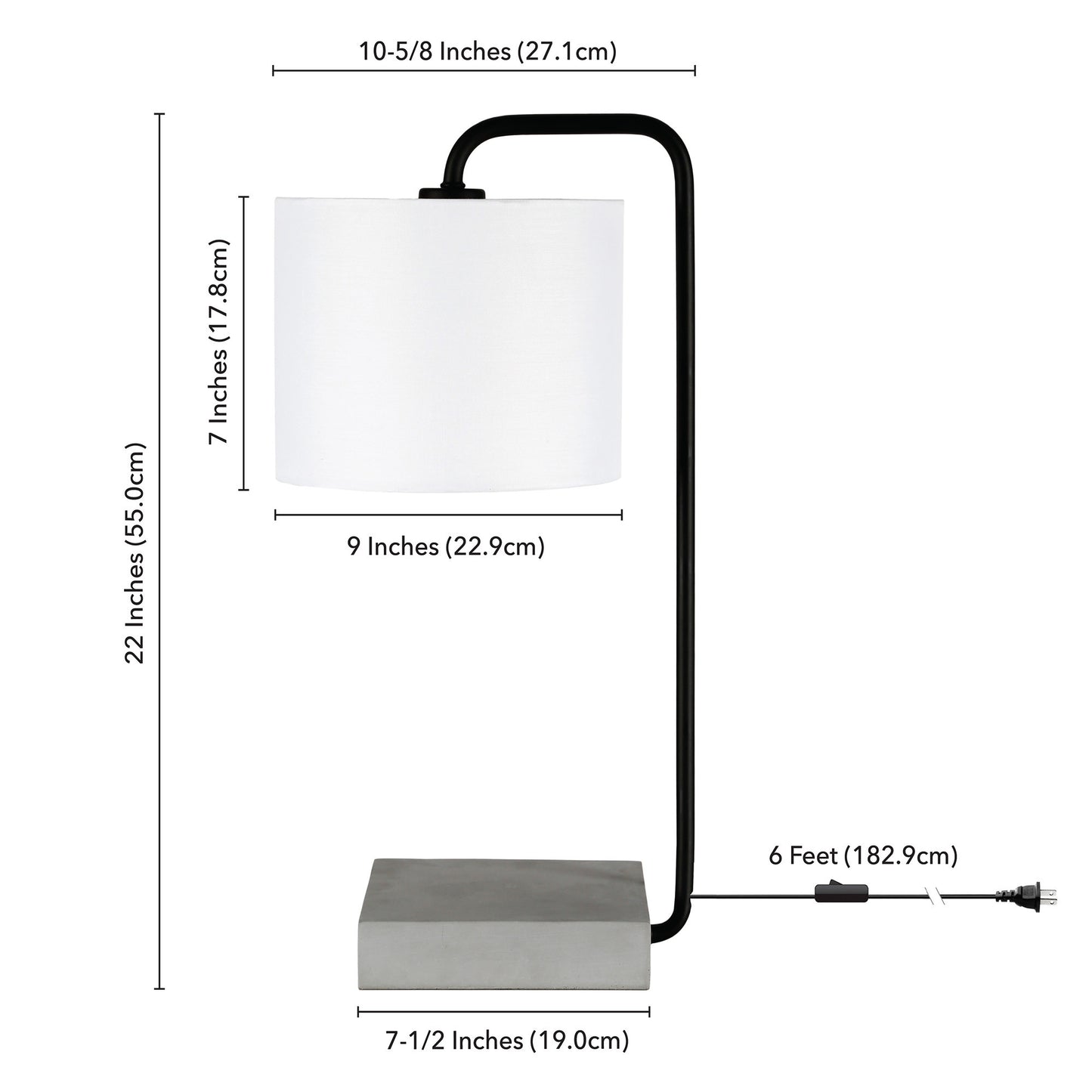 Black & Gray Concrete Table Lamp w/ Shade
