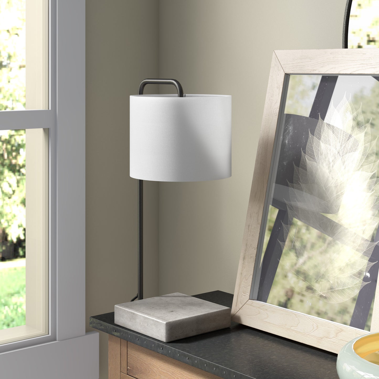 Black & Gray Concrete Table Lamp w/ Shade
