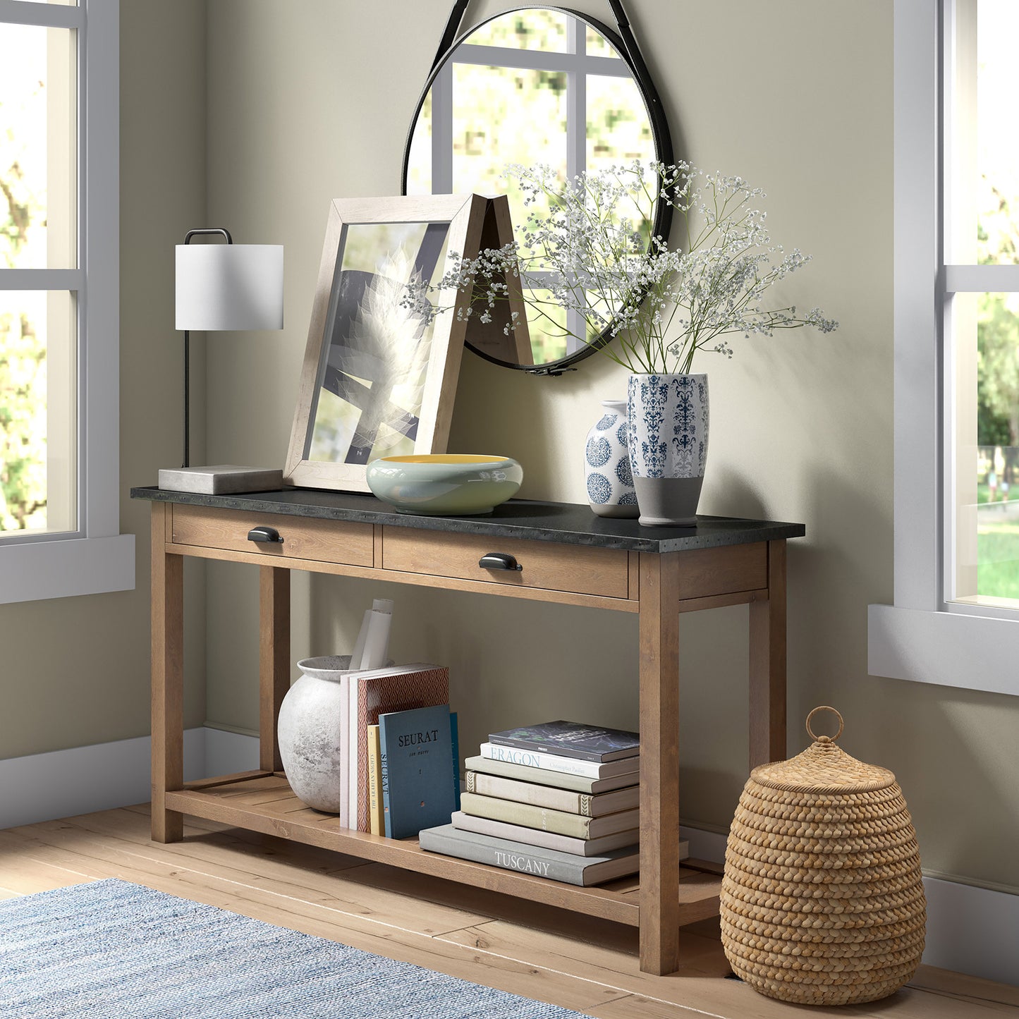 Black & Gray Concrete Table Lamp w/ Shade