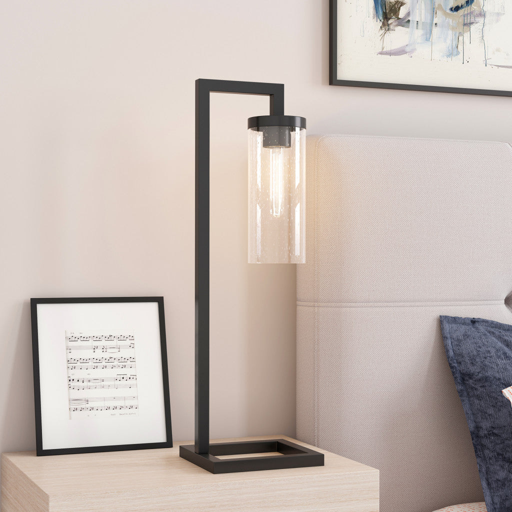 Black Table Lamp w/ Clear Seeded Shade