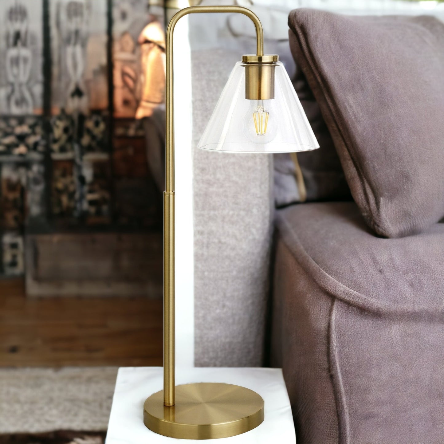 Brass Table Lamp w/ Clear Shade