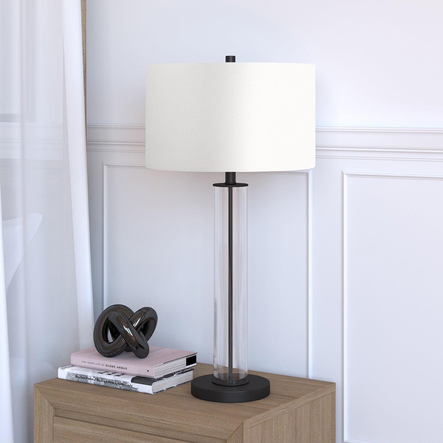 Black Glass Table Lamp w/ Shade