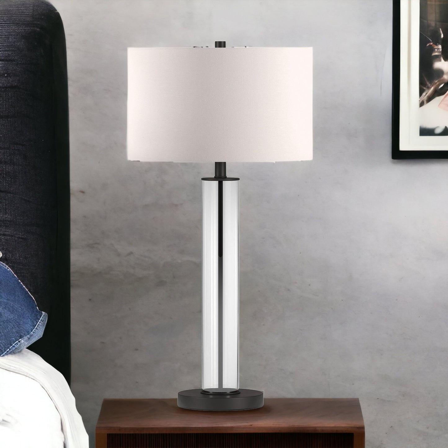 Black Glass Table Lamp w/ Shade