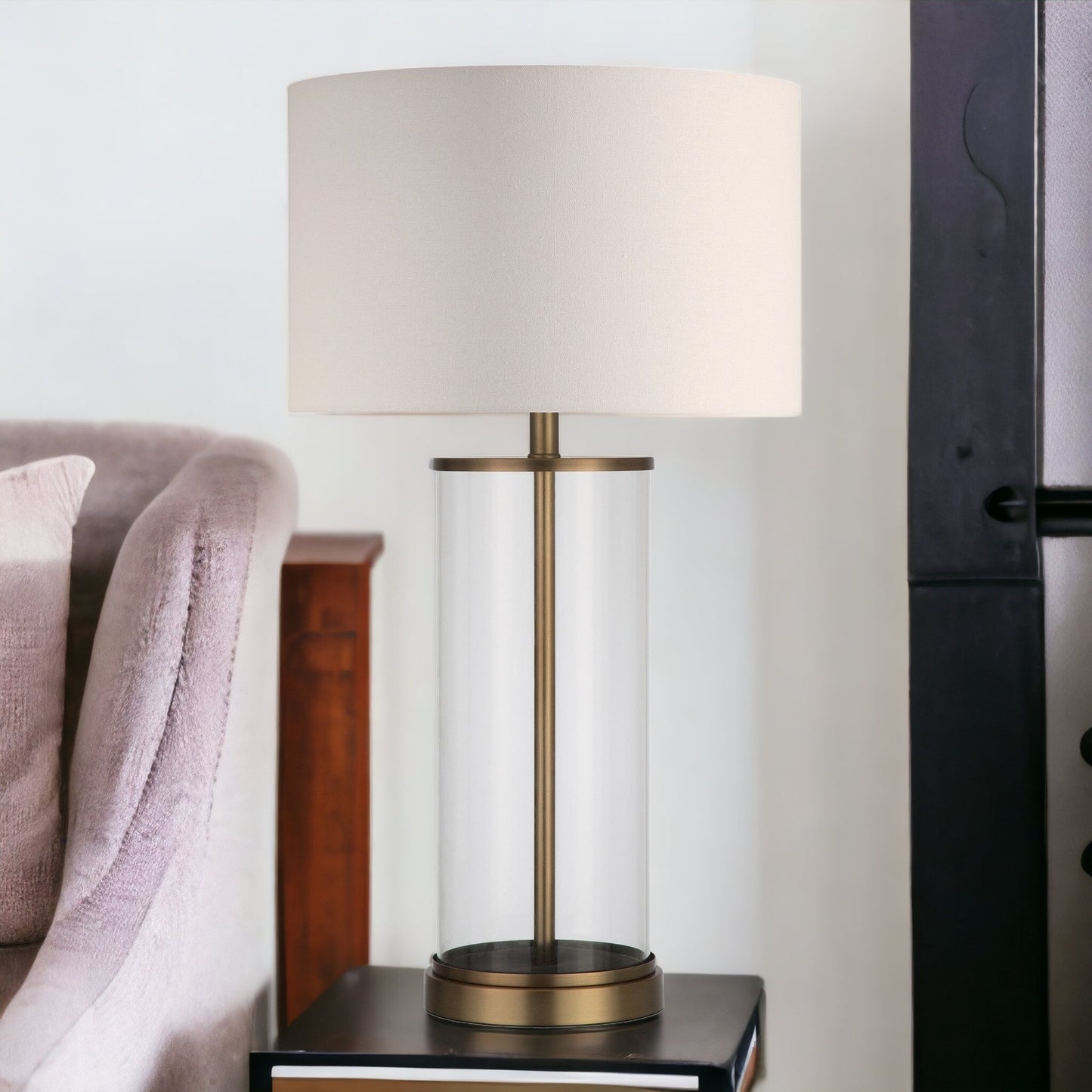 Brass Glass Table Lamp w/ Shade