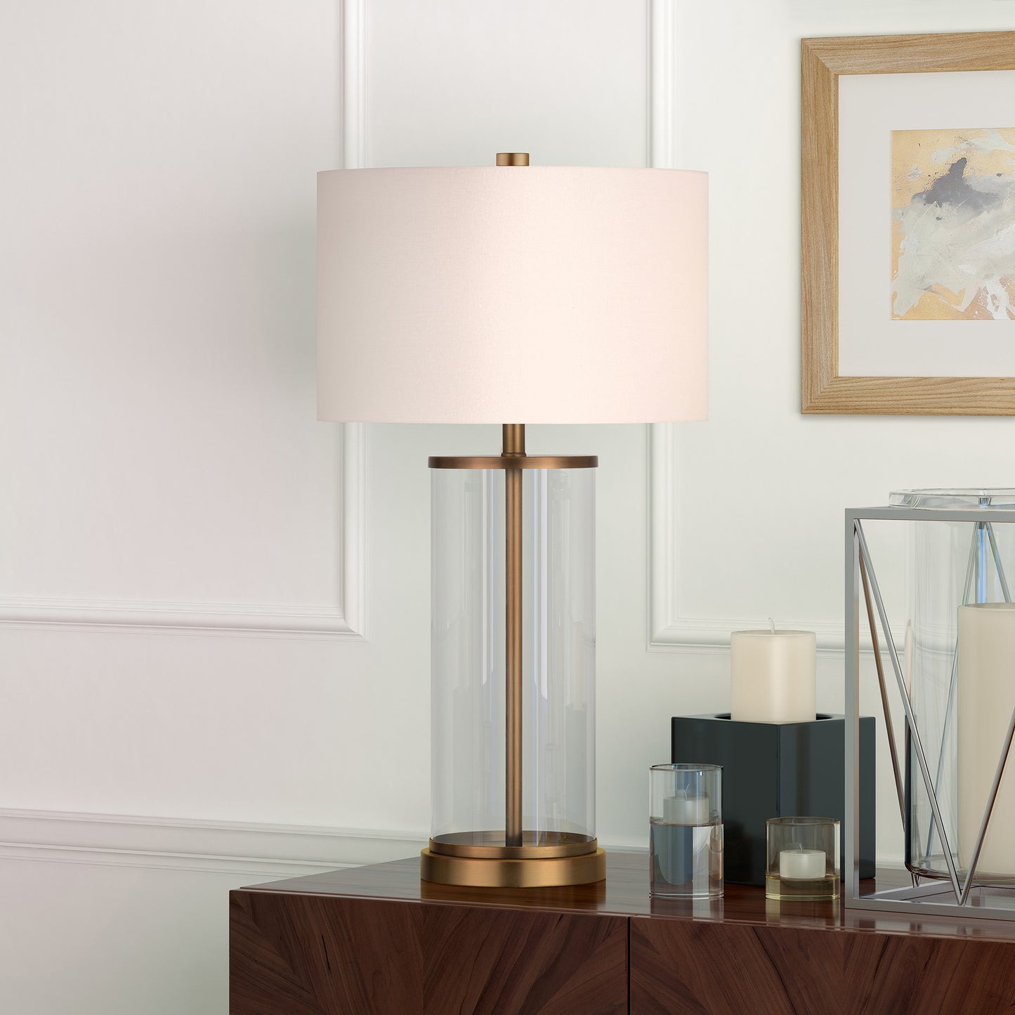 Brass Glass Table Lamp w/ Shade