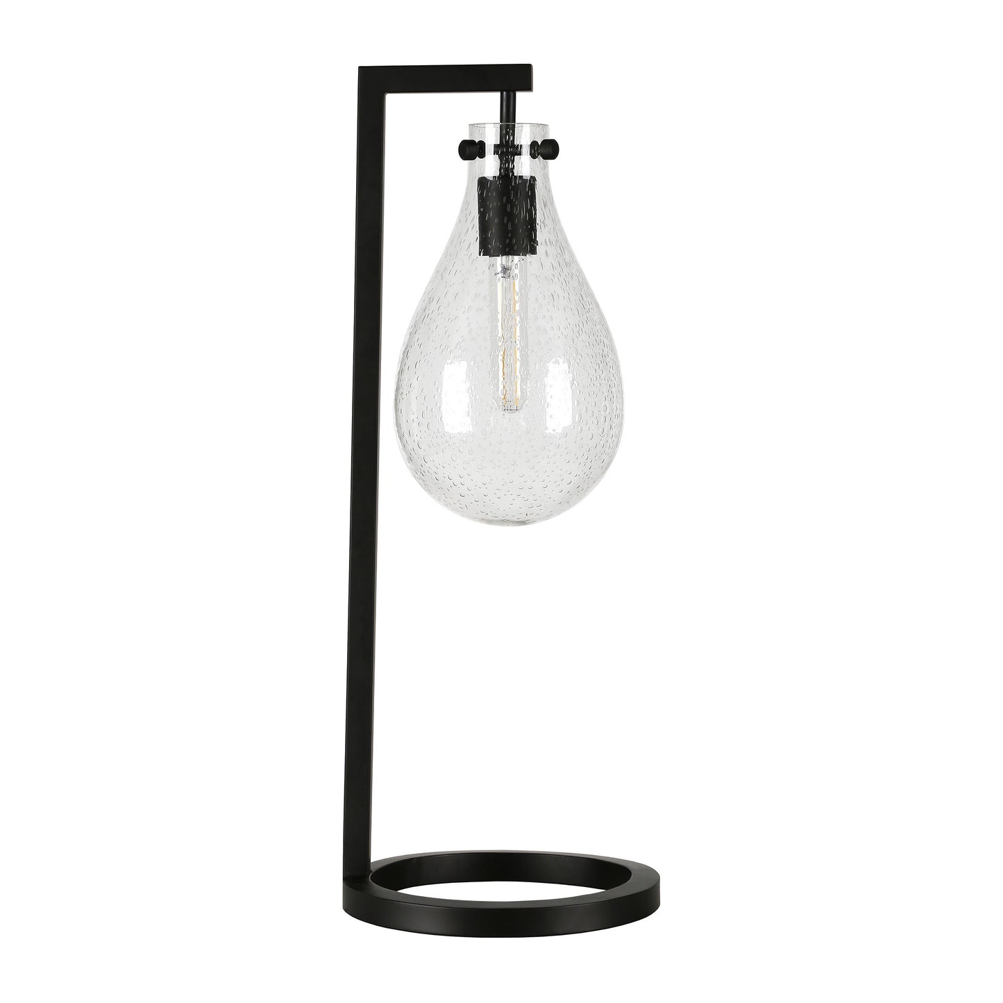 Black Desk Table Lamp w/ Clear Seeded Shade