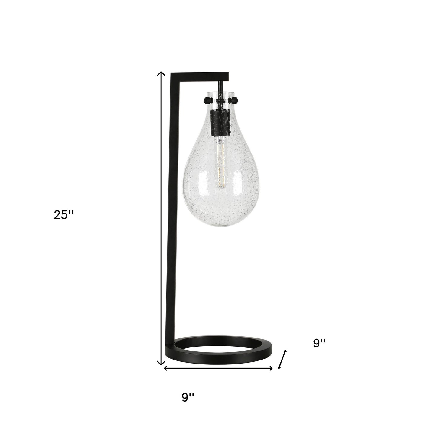 Black Desk Table Lamp w/ Clear Seeded Shade