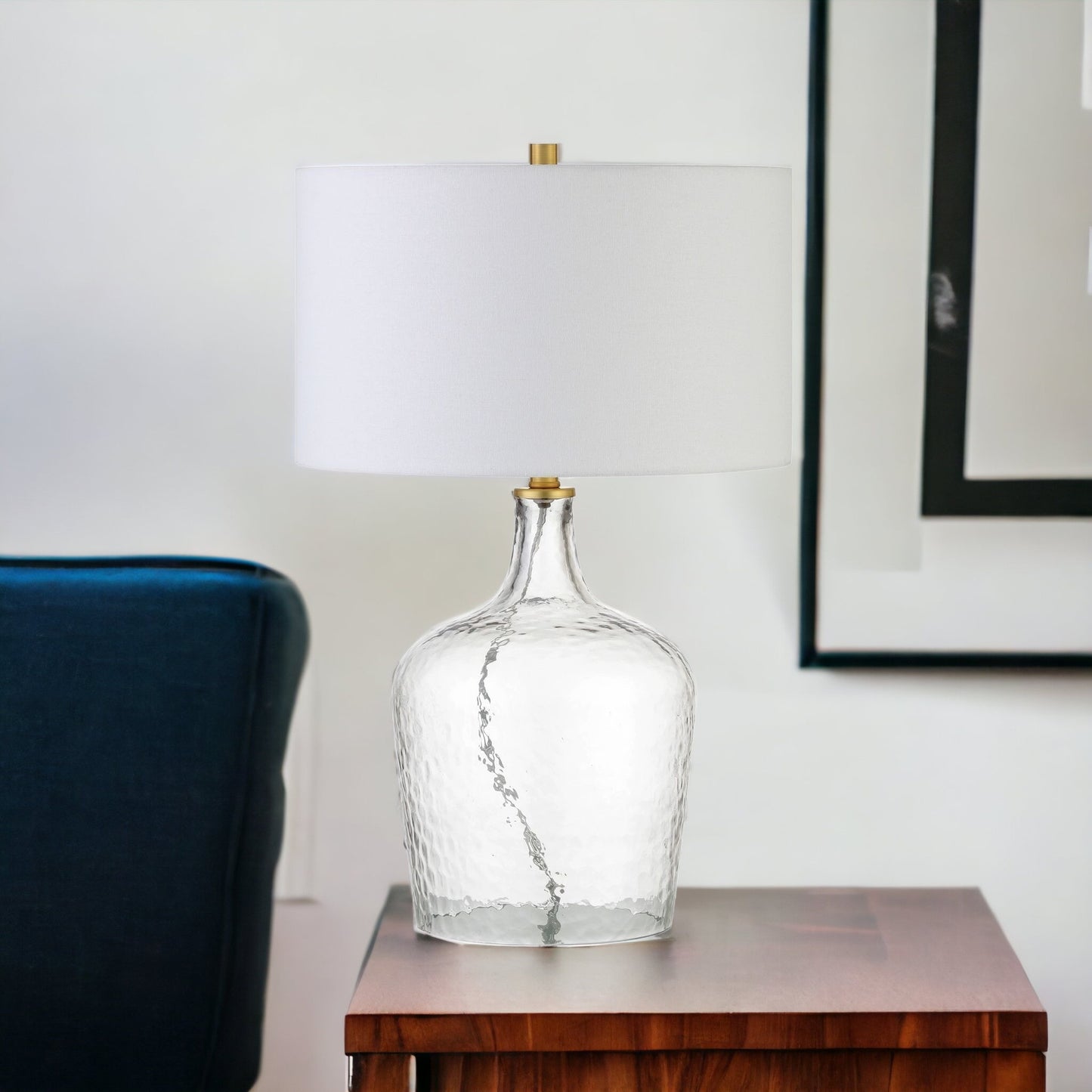 Clear Glass Gourd Table Lamp w/ Shade