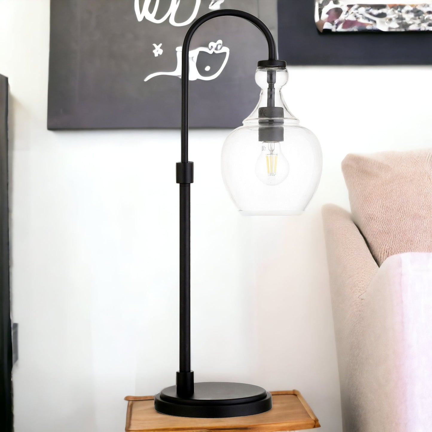 Black Table Lamp w/ Clear Shade