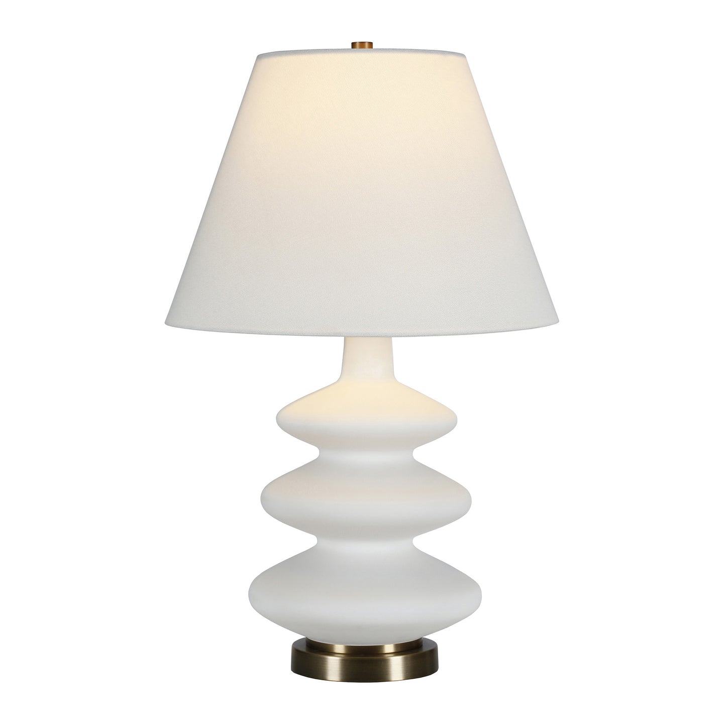 White & Gold Glass Gourd Table Lamp w/ Shade