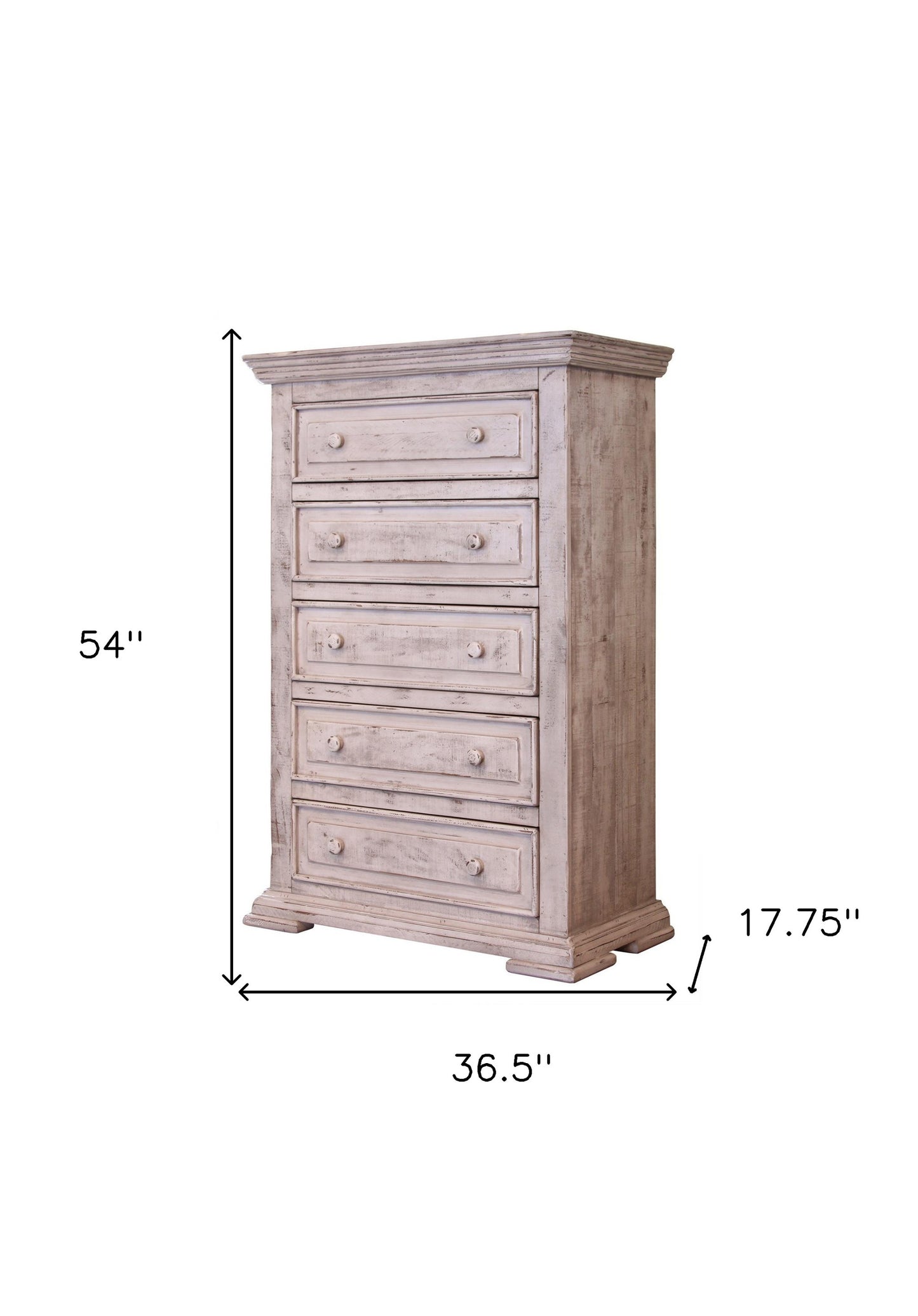 White Solid Wood Five Drawer Dresser image 5