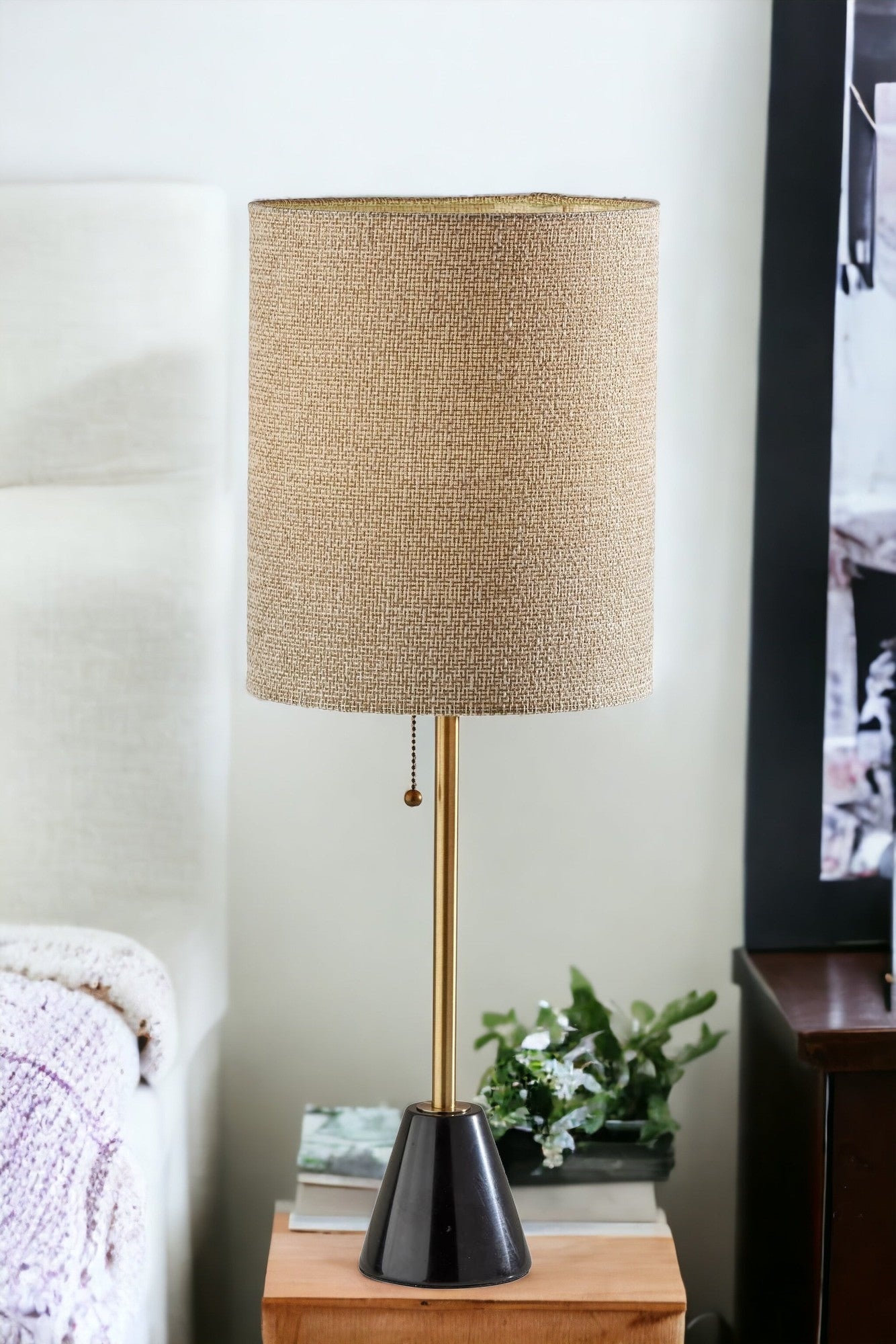 Black & Gold Marble & Table Lamp w/ Shade
