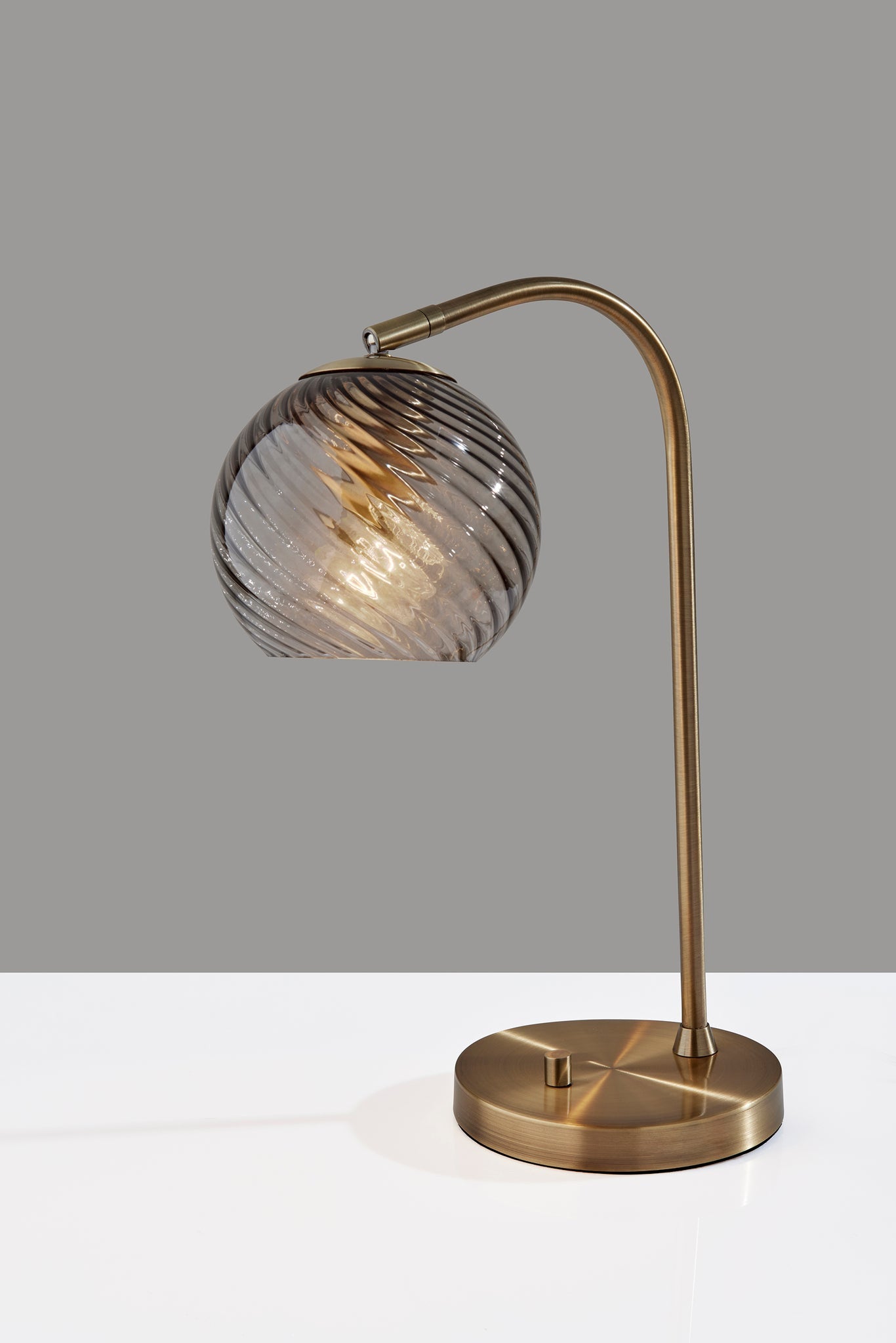 Antiqued Brass Desk Lamp w/ Light Gray Swirl Shade