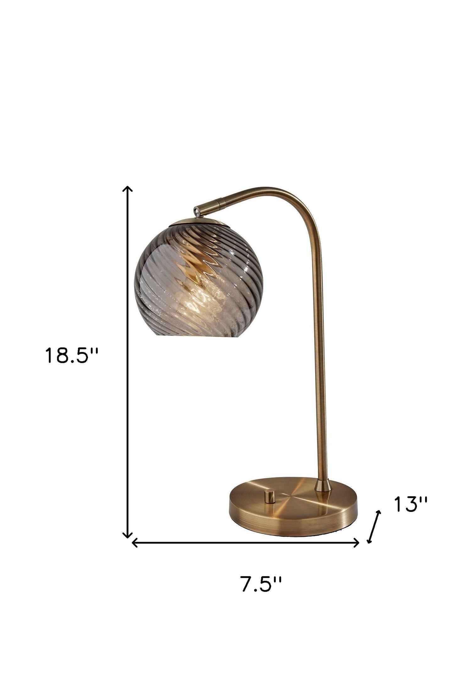 Antiqued Brass Desk Lamp w/ Light Gray Swirl Shade