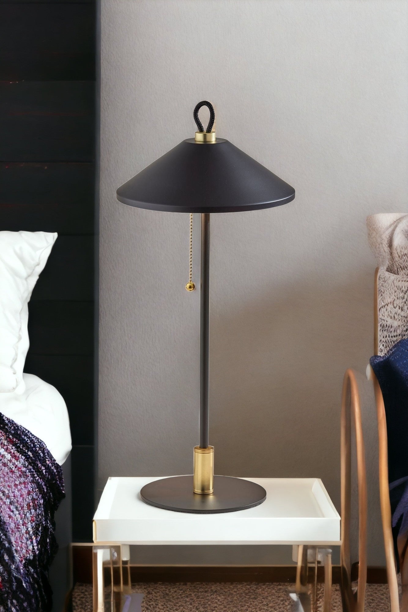Black & Gold Candlestick Table Lamp w/ Black Shade