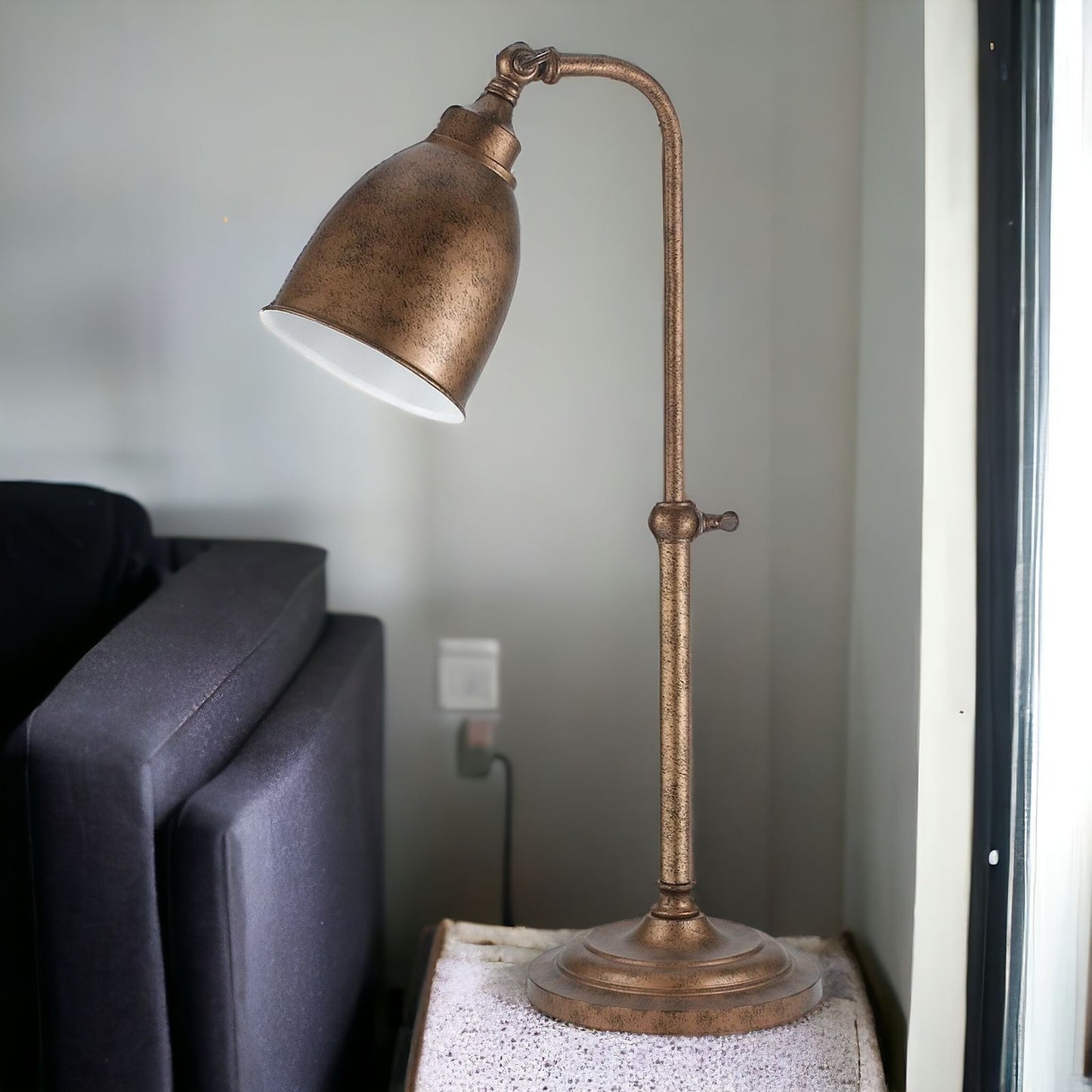 Bronze Adjustable Lantern Table Lamp w/ Shade