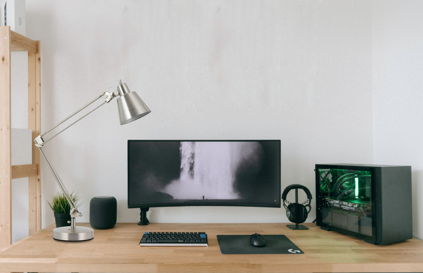 Nickel Desk Table Lamp w/ Nickel Shade