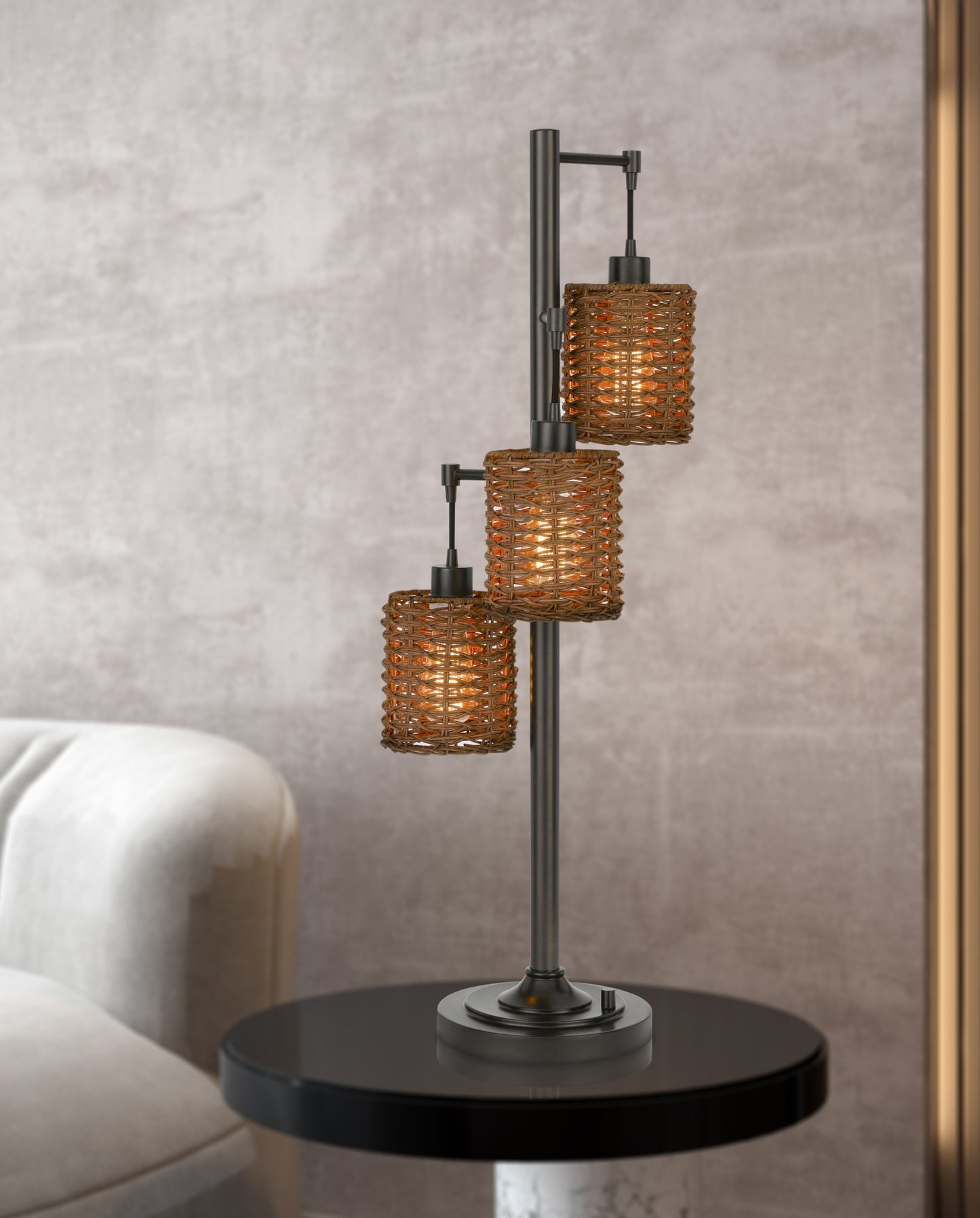 Bronze Three Light Desk Table Lamp w/ Shade