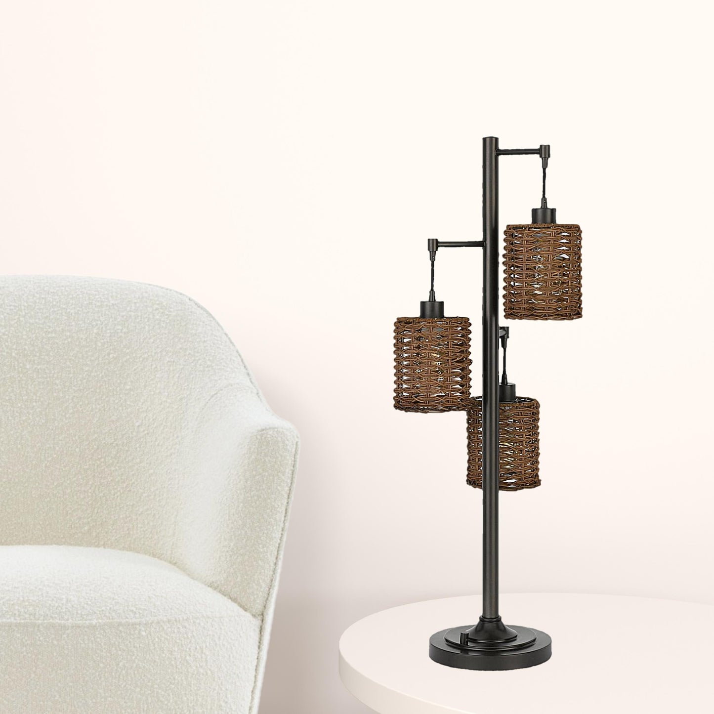 Bronze Three Light Desk Table Lamp w/ Shade