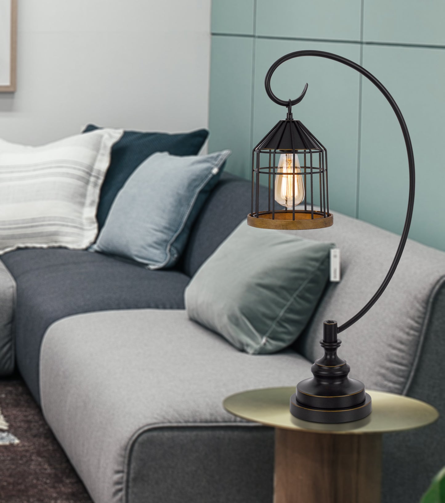 Bronze Table Lamp w/ Bronze Cage Shade
