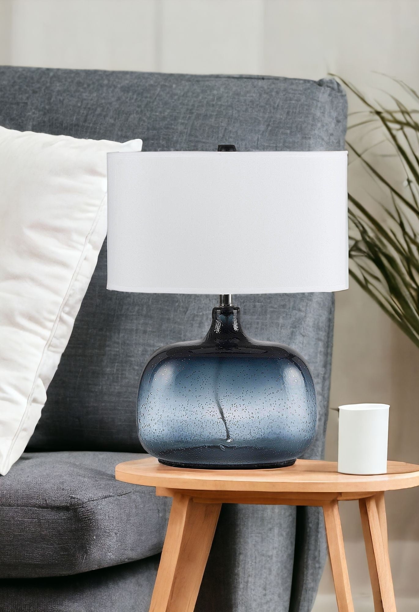 Dark Blue Glass Table Lamp w/ Shade