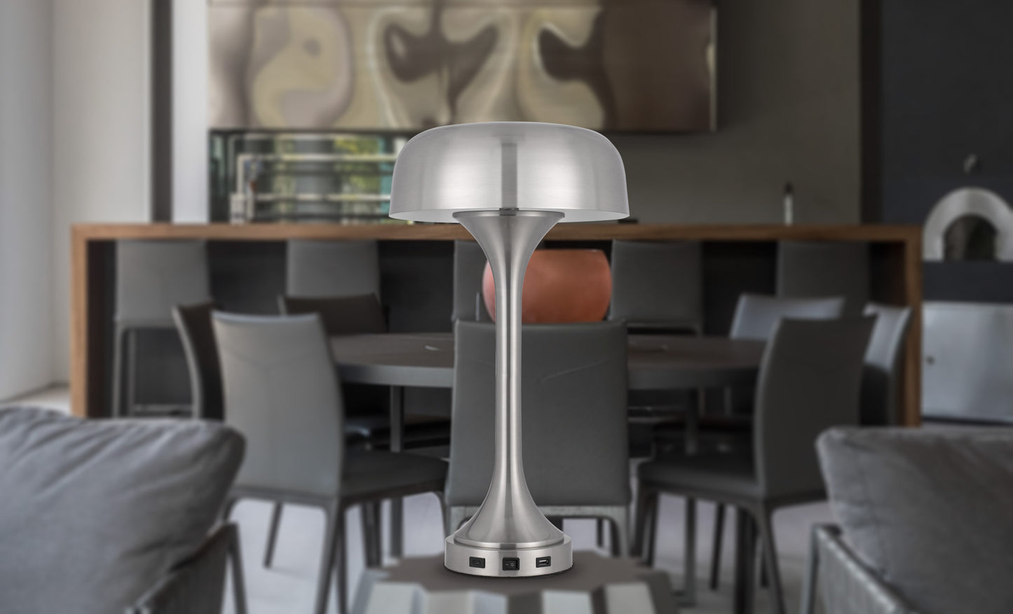 Nickel Two Light Table Lamp w/ Shade