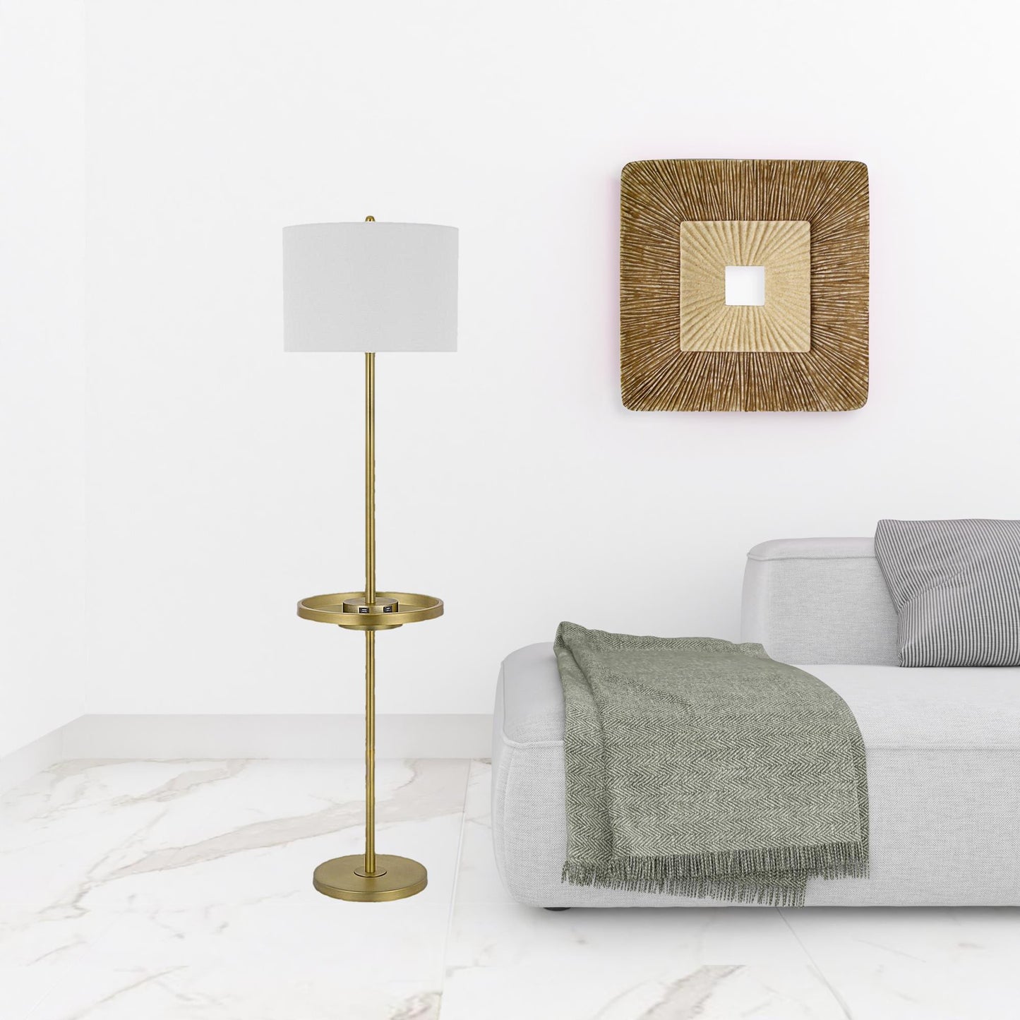 Brass Tray Table Floor Lamp w/ Shade