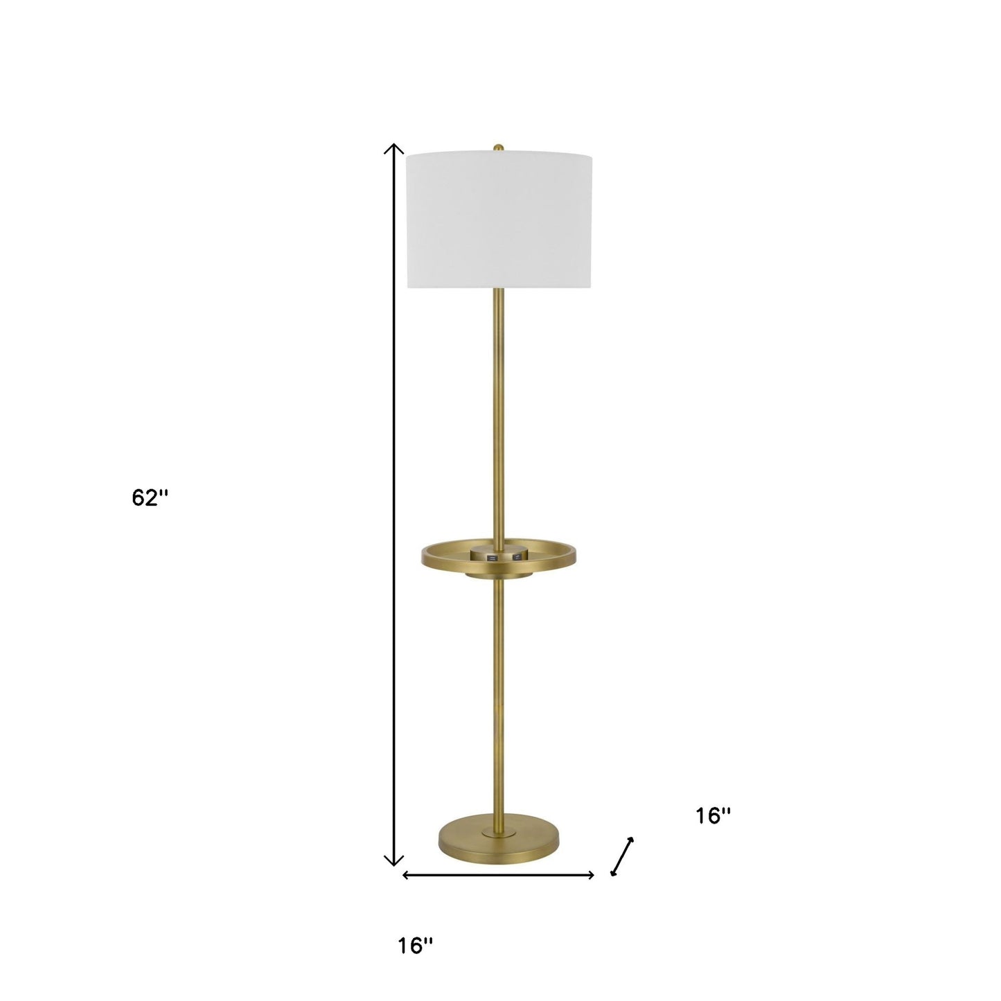 Brass Tray Table Floor Lamp w/ Shade