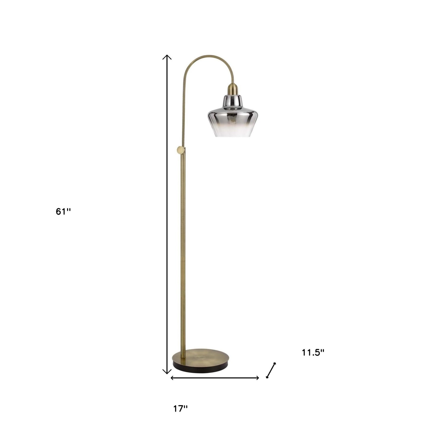 Brass Adjustable Arc Floor Lamp w/ Mirrored Glass Shade