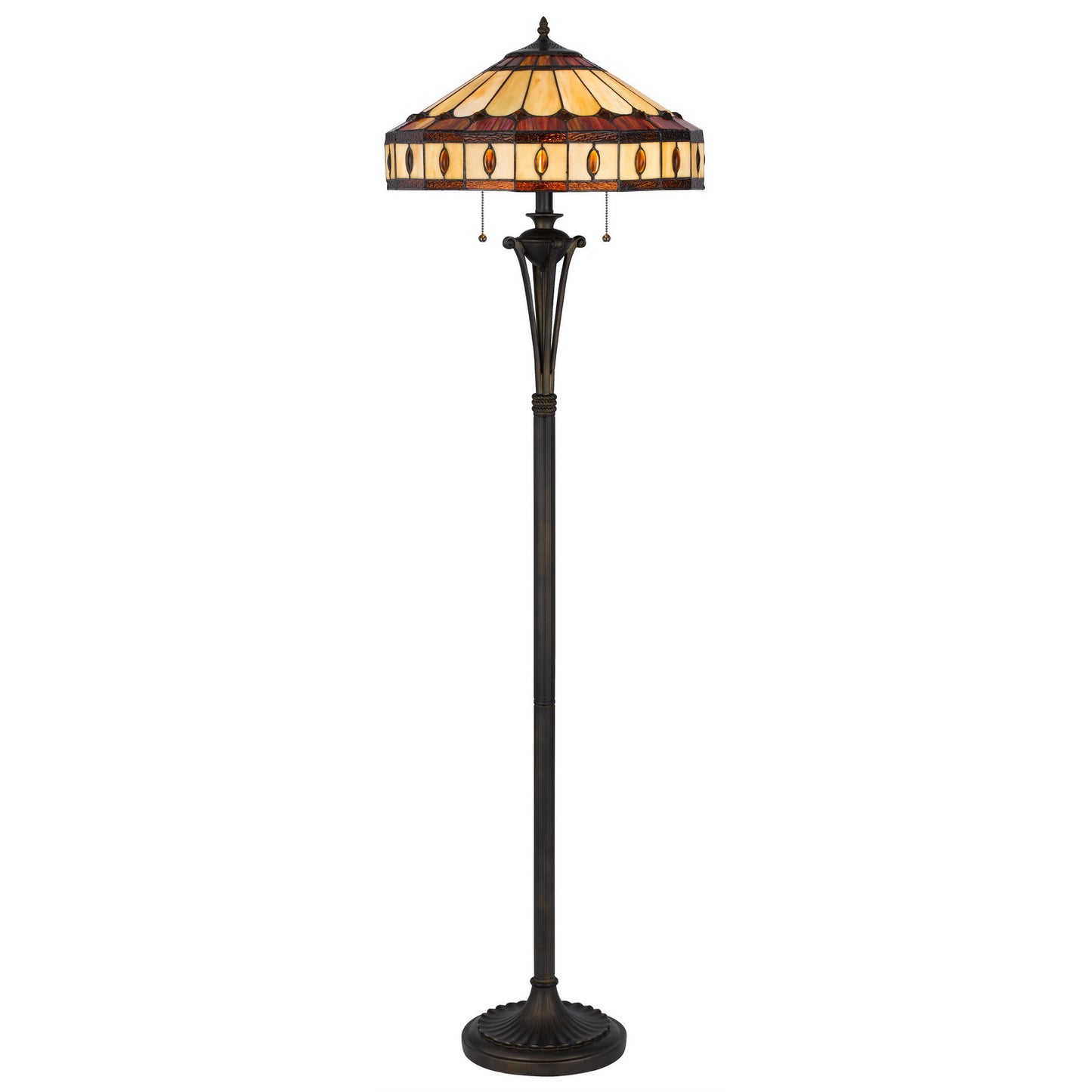 Bronze 2-Light Floor Lamp w/ Tiffany Glass Shade