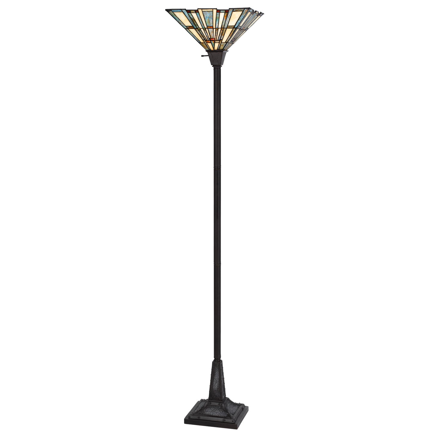 Bronze Torchiere Floor Lamp w/ Abstract Tiffany Glass Shade