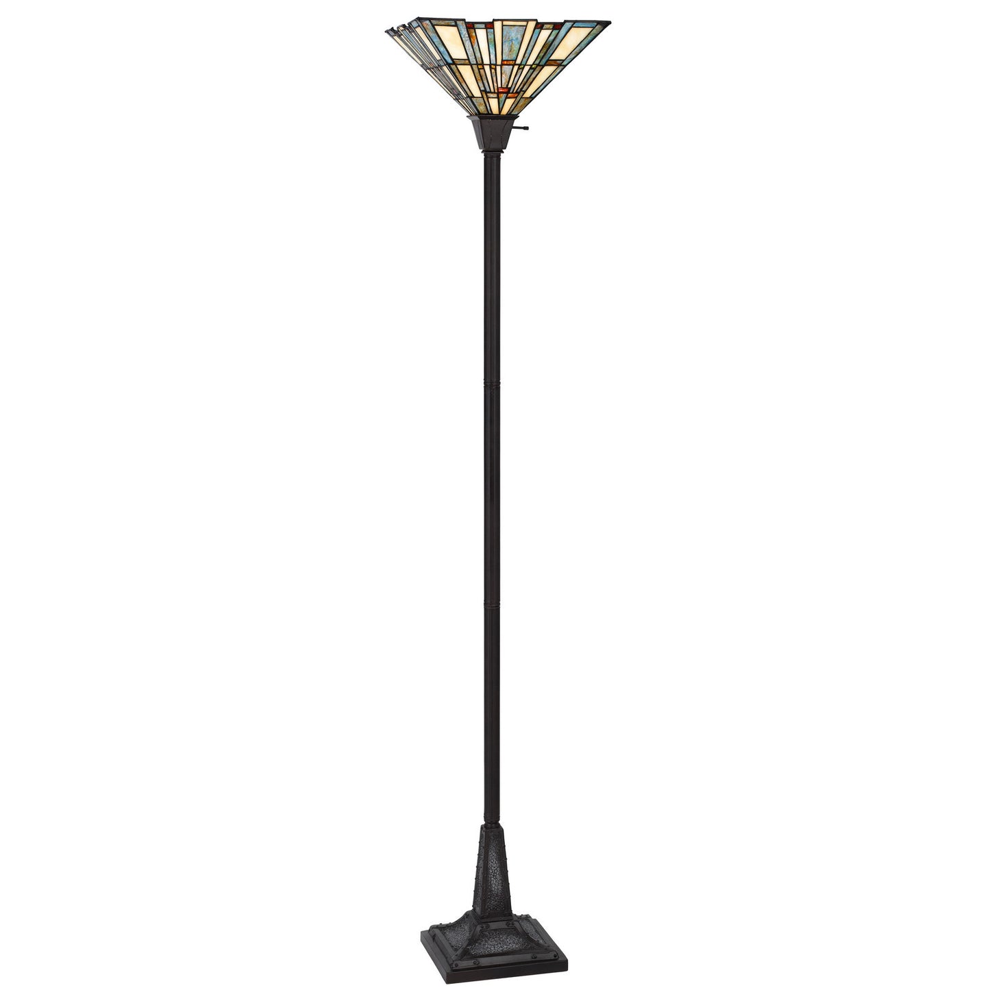 Bronze Torchiere Floor Lamp w/ Abstract Tiffany Glass Shade