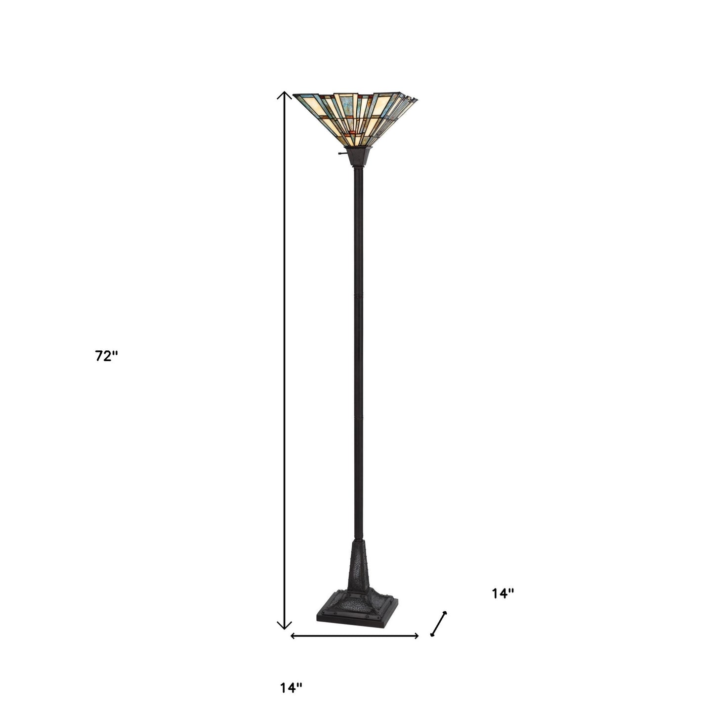Bronze Torchiere Floor Lamp w/ Abstract Tiffany Glass Shade