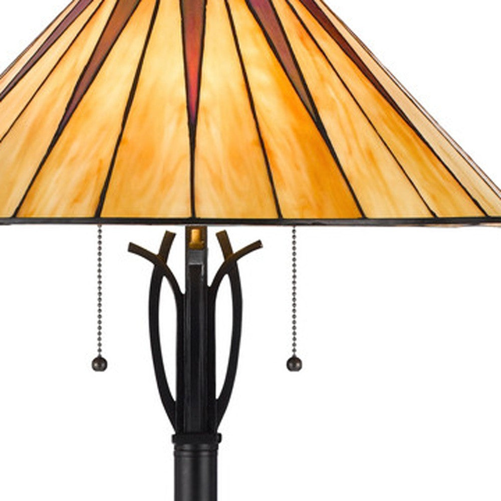 Bronze 2-Light Floor Lamp w/ Tiffany Glass Shade