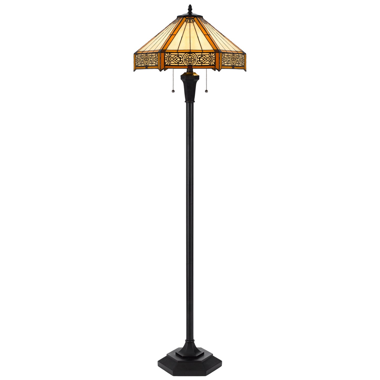 Bronze 2-Light Floor Lamp w/ Tiffany Glass Shade