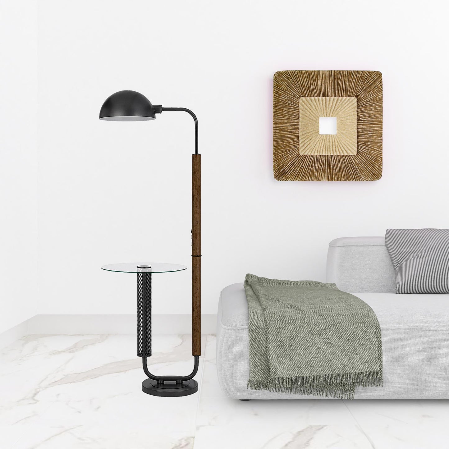 Brown Tray Table Floor Lamp w/ Shade