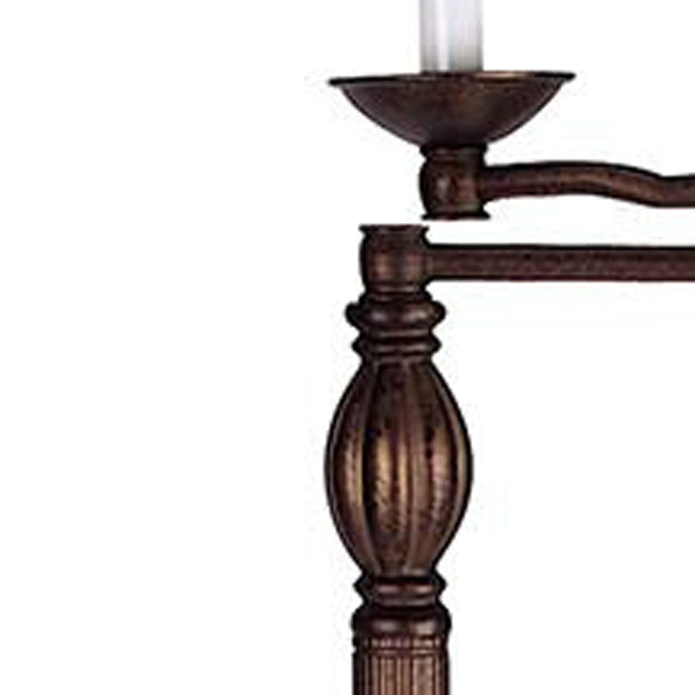 Rusted Swing Arm Floor Lamp w/ Champagne Shade