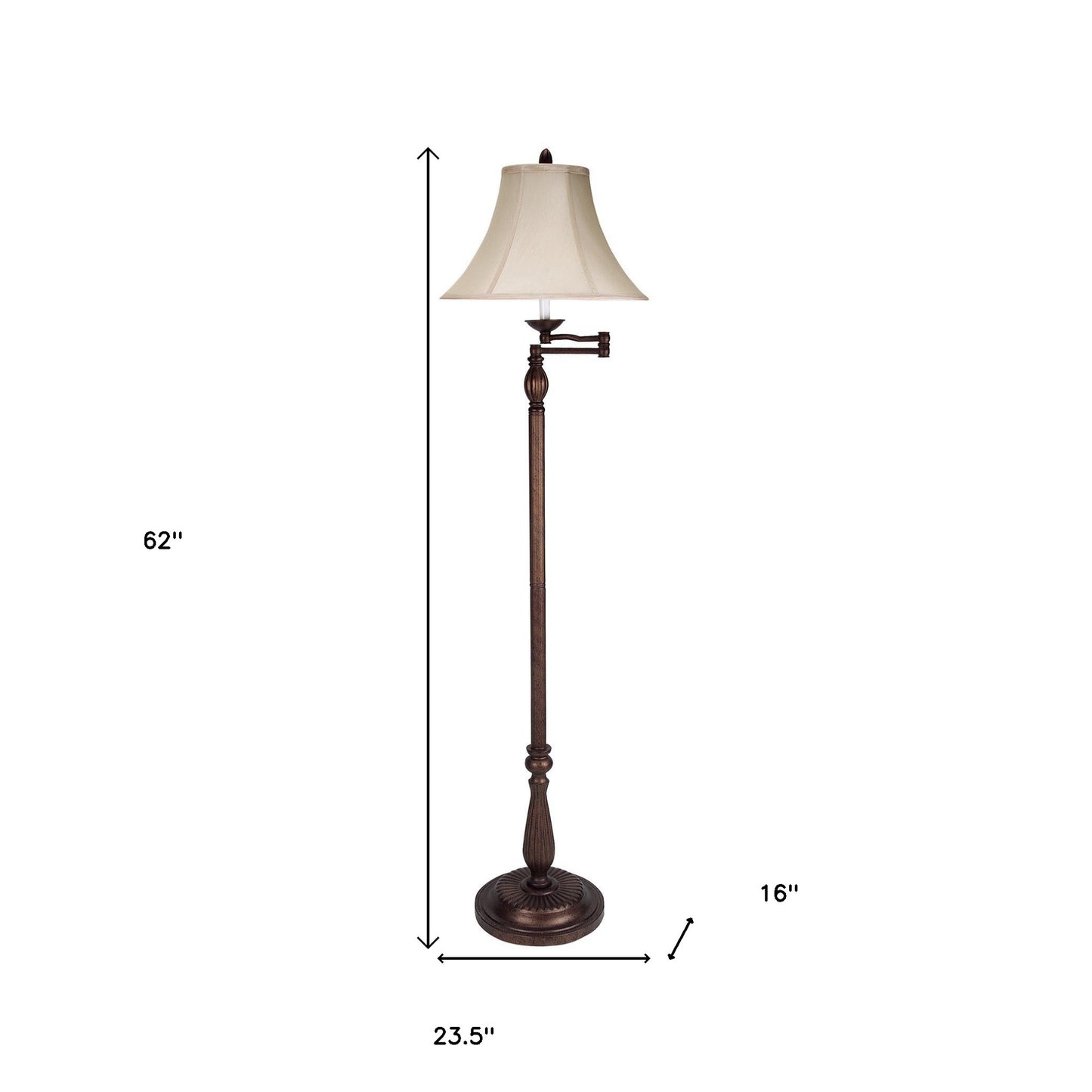 Rusted Swing Arm Floor Lamp w/ Champagne Shade