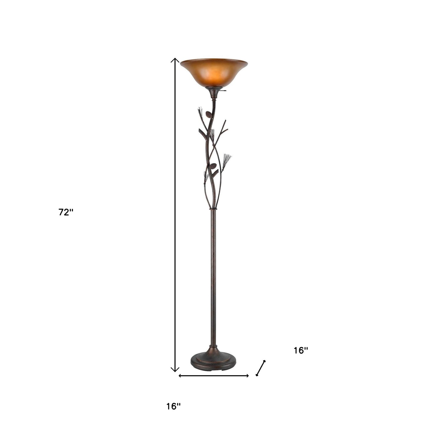 Rusted Torchiere Floor Lamp w/ Glass Shade