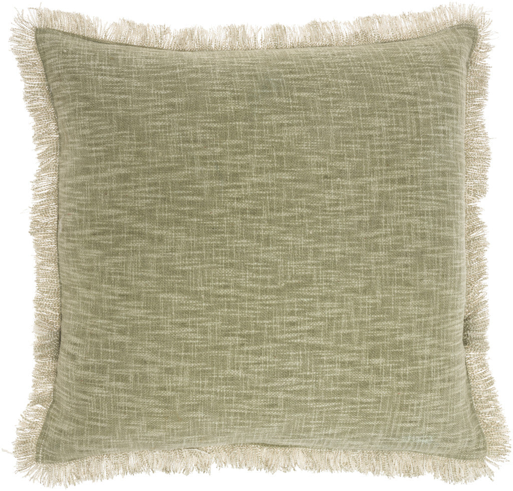 Sage Cotton Pillow w/ Fringe