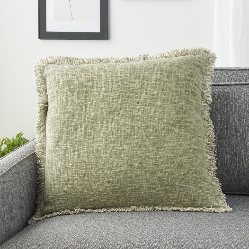 Sage Cotton Pillow w/ Fringe
