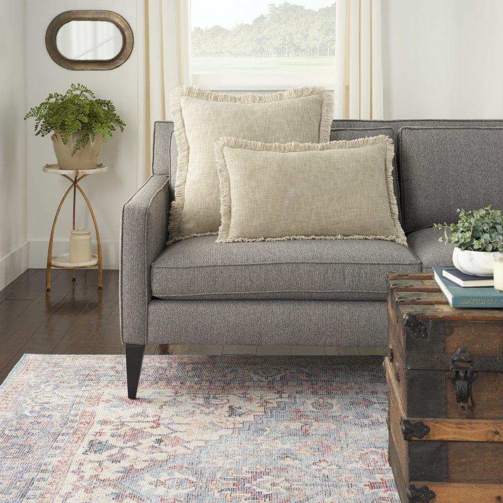 Taupe Cotton Pillow w/ Fringe
